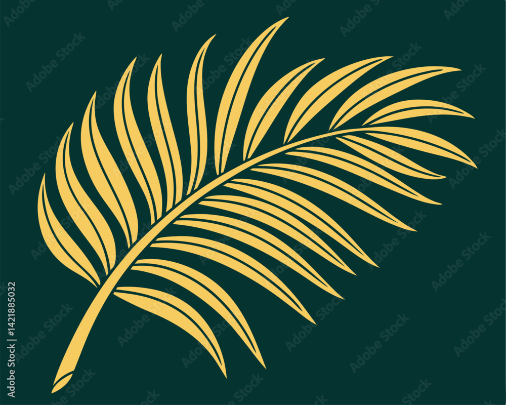 Fototapeta premium Simple Stylized Yellow Palm Frond Illustration on Green Background
