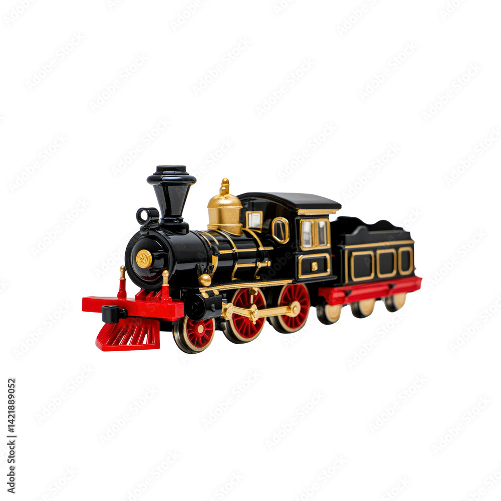 Fototapeta premium Classic Black and Gold Toy Train Locomotive - Vintage Steam Engine Model