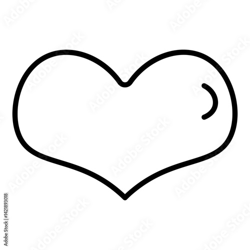 Line art presents stylized heart. Simple outline forms familiar love symbol. Design conveys emotion, romance, or affection