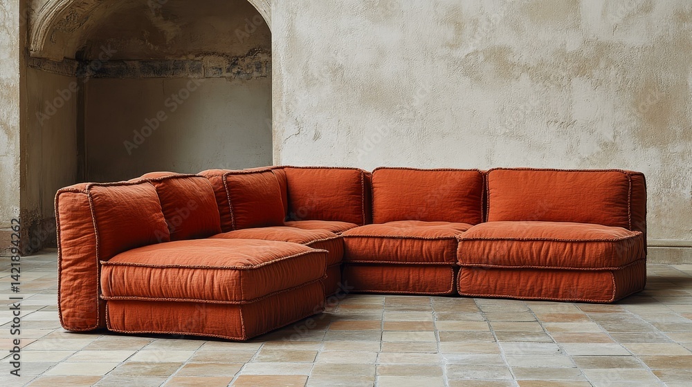 Rustic Contemporary Sectional Sofa in Terracotta