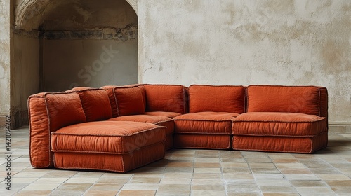 Obraz na płótnie Rustic Contemporary Sectional Sofa in Terracotta w salonie