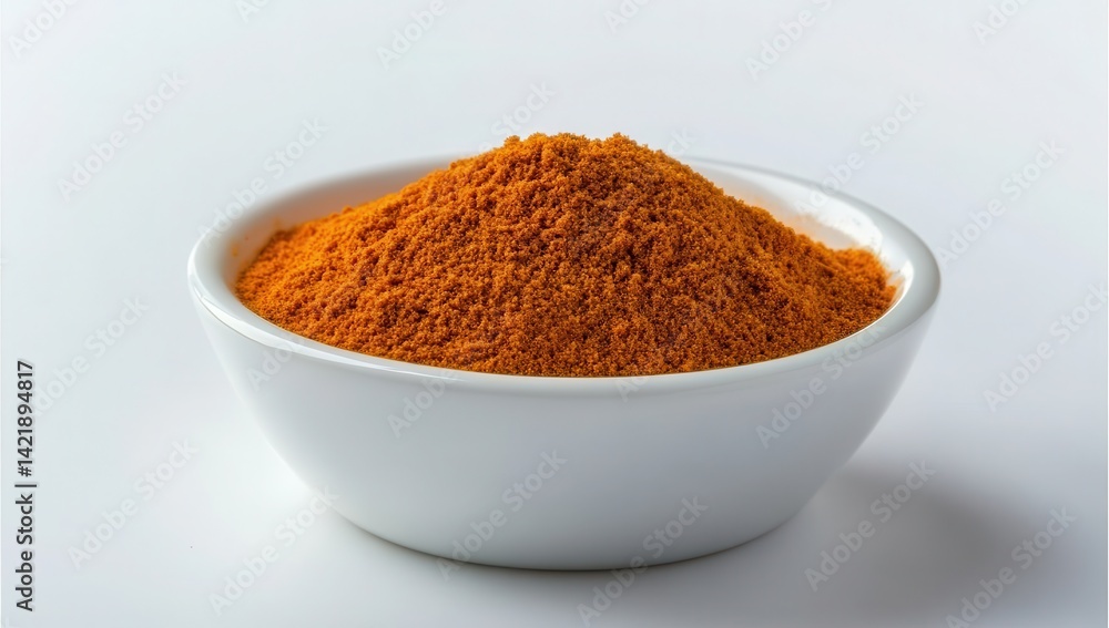 Orange spice powder in small white bowl Orange spice powder in small white bowl