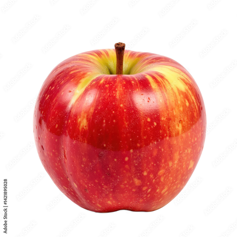 A fresh, vibrant red apple with a hint of yellow, perfect for any fruit collection. A fresh, vibrant red apple with a hint of yellow, perfect for any fruit collection.
