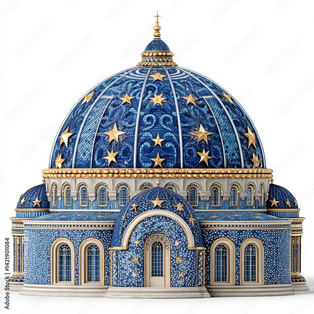 Obraz premium Blue and Gold Starry Dome Building Digital Illustration