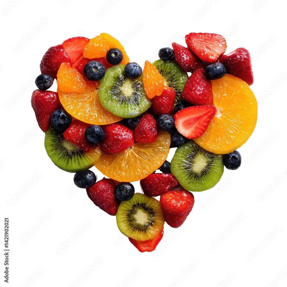 Obraz premium Heart made of assorted sliced fruits arranged in a vibrant composition