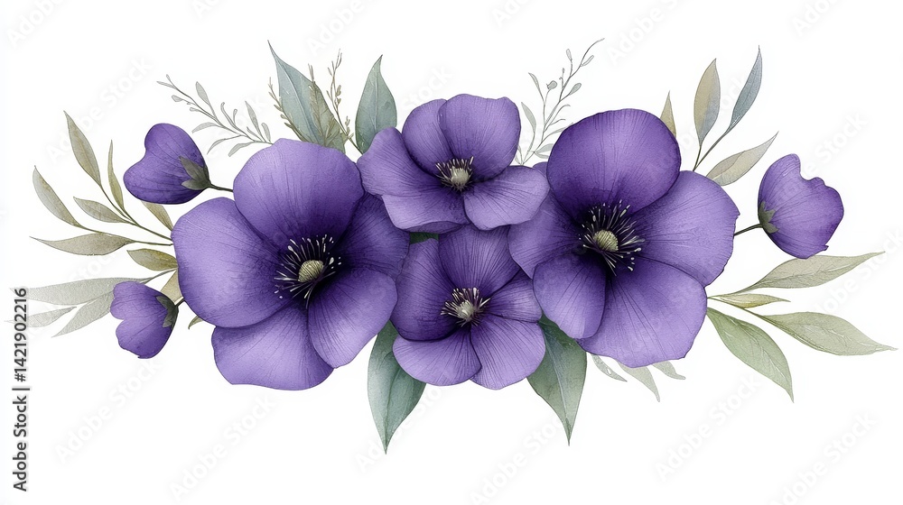Fototapeta premium Elegant purple flowers on pristine white background stunning floral display