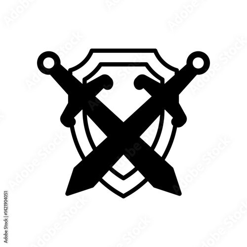 Shield Emblem with Crossed Swords Illustration on a White Background