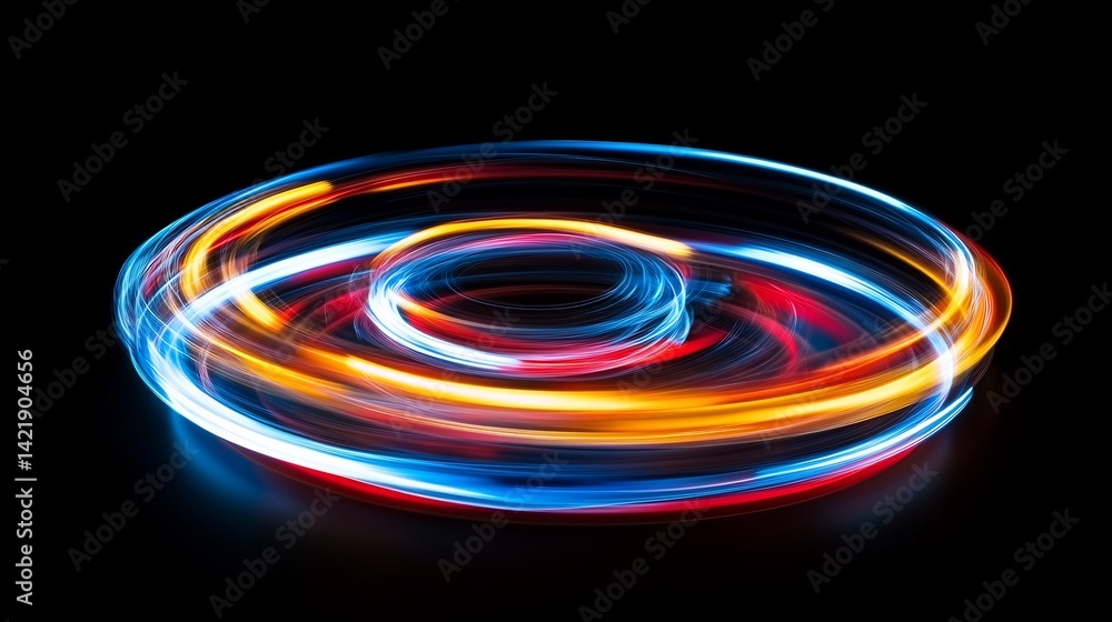 Abstract light painting of swirling fractal patterns neon colors blending a cosmic style dark background Abstract light painting of swirling fractal patterns neon colors blending a cosmic style dark background