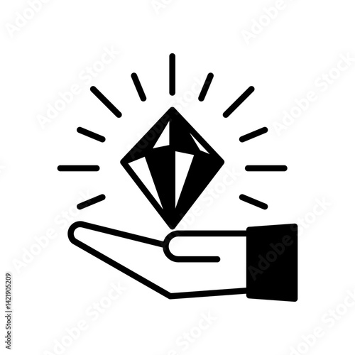 Hand Holding a Shining Diamond Symbolizing Value and Precious Elements