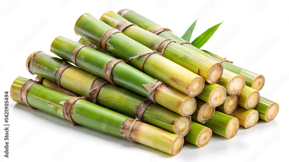 Fototapeta premium Fresh sugarcane stalks isolated on white background