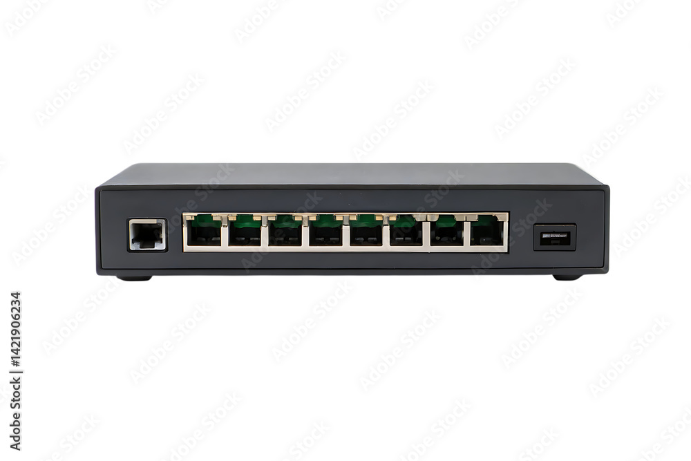 Network switch with ethernet ports for data connectivity on transparent background Network switch with ethernet ports for data connectivity on transparent background
