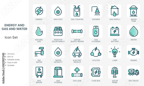 Public utility icon set with green energy concept