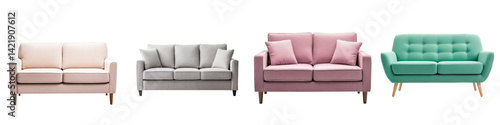 Minimalist white sofa isolated on plain background