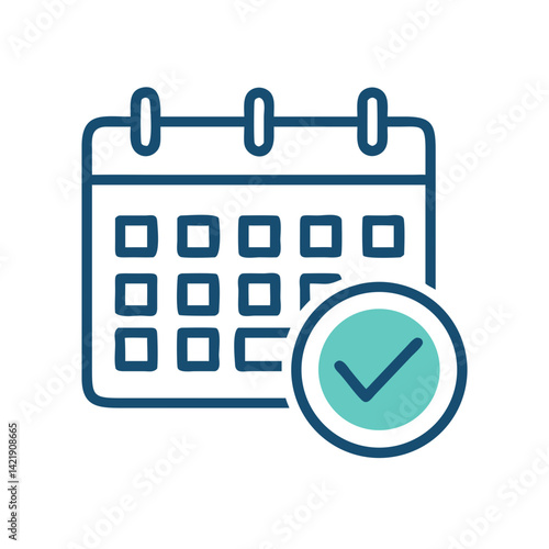 Calendar with Checkmark Icon Representing Approved Event