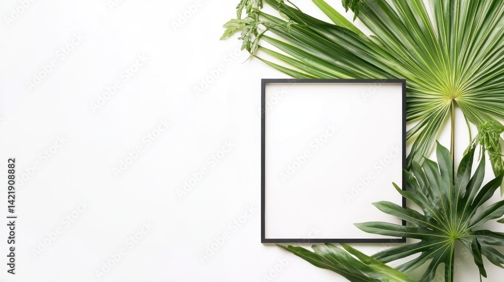 Blank Frame Surrounded by Lush Tropical Foliage Blank Frame Surrounded by Lush Tropical Foliage