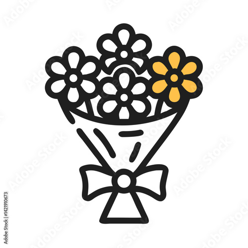 Flower Bouquet Icon Representing Celebration Gift and Decorative Floral Arrangement