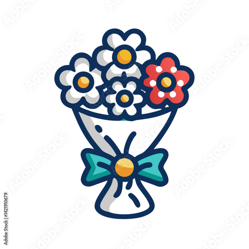 Flower Bouquet Icon Representing Celebration Gift and Decorative Floral Arrangement