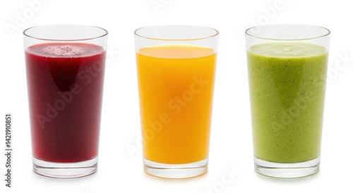 Wallpaper Mural Tall glasses of vibrant freshly made fruit juices presented with striking clarity and vivid colors in a stunning product photography shot Torontodigital.ca