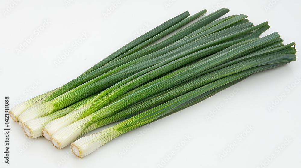 Fresh green onions on white background, ideal for cooking recipes Fresh green onions on white background, ideal for cooking recipes