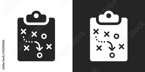 Strategy plan, Tactics clipboard, game play diagram vector symbol icon