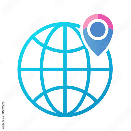Globe with Pin Icon Representing Global Task Location and Worldwide Assignment
