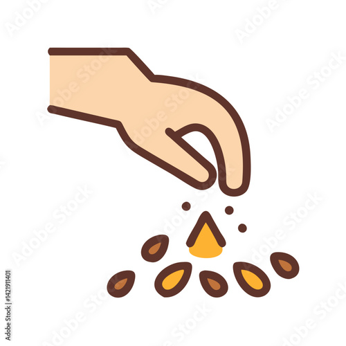 Hand Planting Seeds Icon Representing Sowing Process and Agricultural Growth