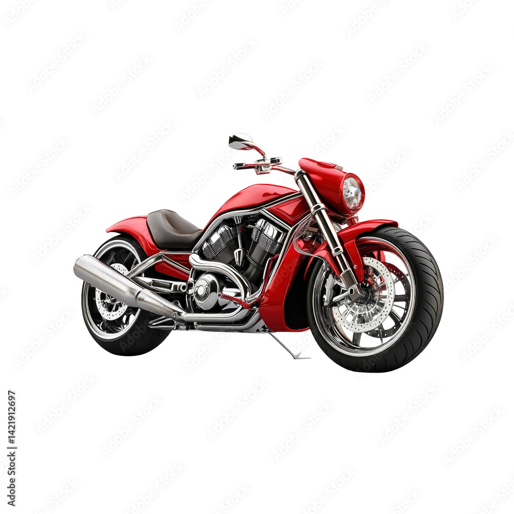Powerful Red Muscle Cruiser Motorcycle - Studio Shot Powerful Red Muscle Cruiser Motorcycle - Studio Shot