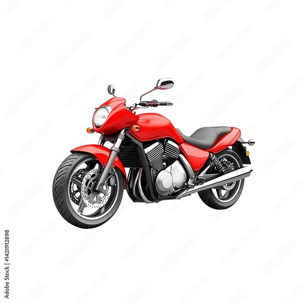 Sleek Red Cruiser Motorcycle Isolated on Transparent Background Sleek Red Cruiser Motorcycle Isolated on Transparent Background
