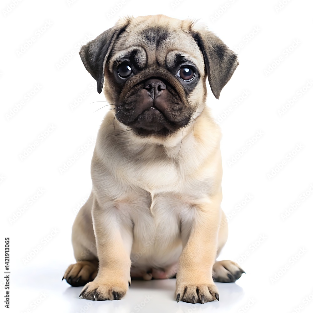 Pug puppy sitting isolated on white background Pug puppy sitting isolated on white background