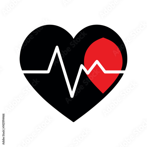 Red heart icon with heartbeat graphic for medical use.