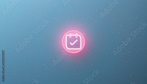 Schedule management tool icon with checkmark digital workspace graphic design modern environment close-up view productivity concept for enhanced workflow efficiency