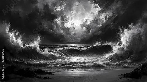Obraz na płótnie monochromatic dramatic seascape waves w salonie