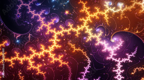 Obraz na płótnie A captivating display of stars weaves intricate fractal designs against the backdrop of an infinite universe. Dark Matter Weave. Illustration w salonie