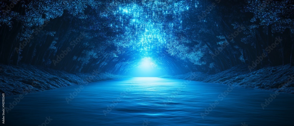 Fototapeta premium Luminous cybernetic data flow in digital landscape for innovative design concepts