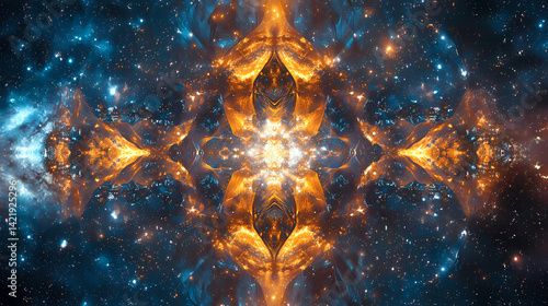Obraz na płótnie A captivating display of stars weaves intricate fractal designs against the backdrop of an infinite universe. Dark Matter Weave. Illustration w salonie