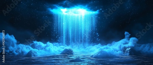 Wallpaper Mural Mystical digital frequency visualization with vibrant blue energy and cosmic light display Torontodigital.ca