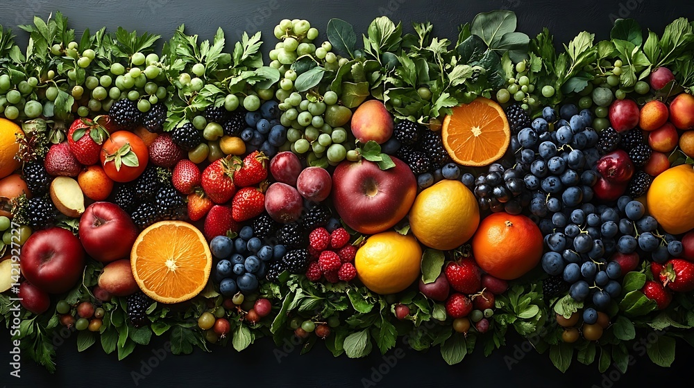 Vibrant array of fresh fruits and berries.