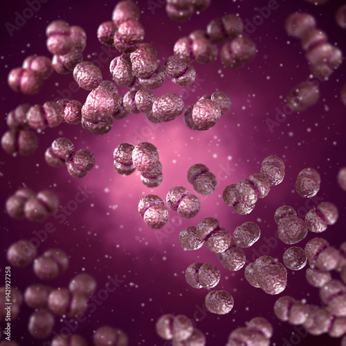Medical conceptual background, Streptococcus, facultative anaerobic bacteria of the Streptococcaceae family, parasites of humans and animals, 3d rendering
