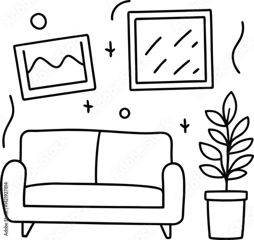 continuous-line-drawing-of-sofa--photo-frames.