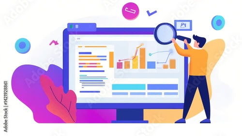 Analyzing business data with a magnifying glass to improve business strategy