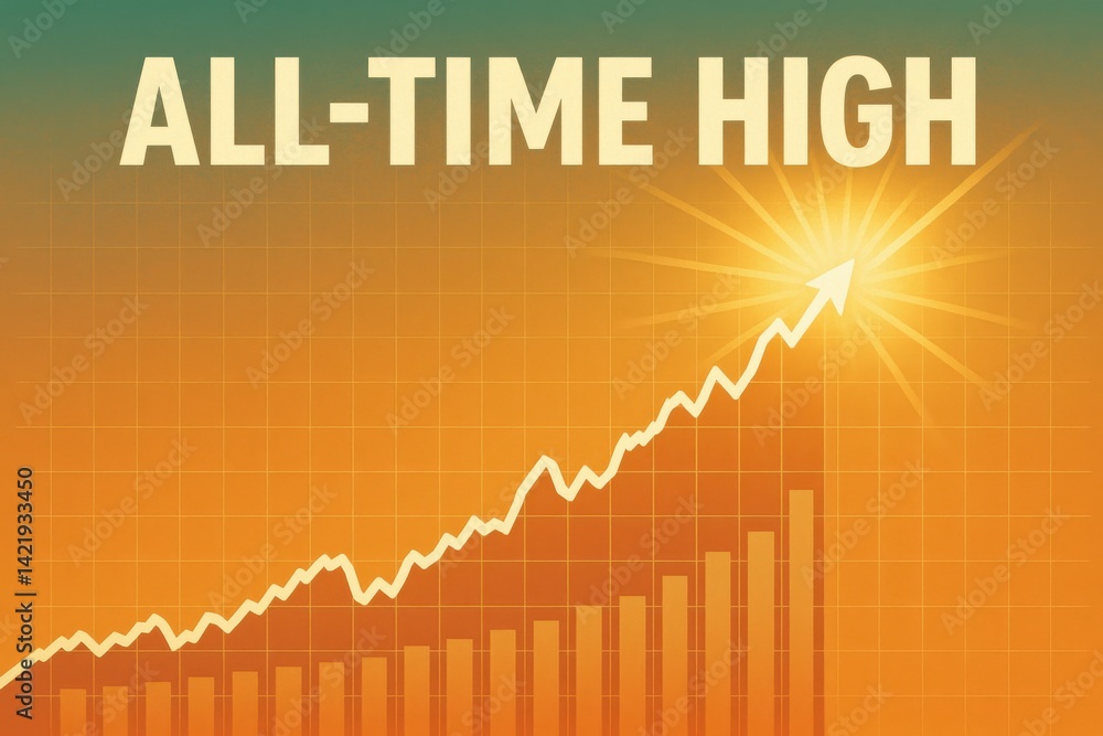 Fototapeta premium A visually striking representation of financial success, showing an upward trend in stock prices with a vibrant orange background, symbolizing prosperity and achievement.