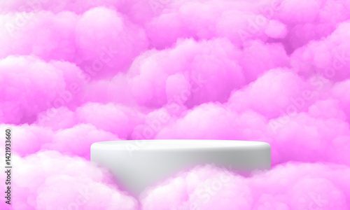 Obraz na płótnie Surreal 3D render white podium amid pink clouds In center of screen w salonie