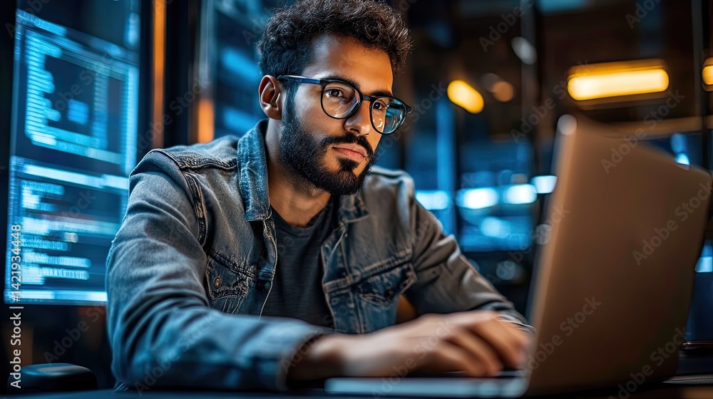 IT Developer Working on Laptop for Tech Industry Photography - IT Developer Working on Laptop for Tech Industry Photography -