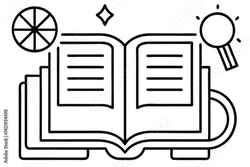  Magazine flat and line icons set Open magazine symbol Vector