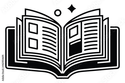  Magazine flat and line icons set Open magazine symbol Vector