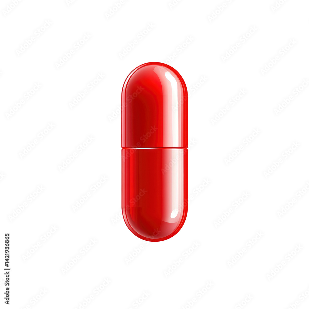 Single Red Capsule Pill - Medical, Pharmaceutical, Healthcare Concept Single Red Capsule Pill - Medical, Pharmaceutical, Healthcare Concept