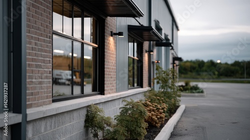 Wallpaper Mural Modern Brick and Metal Building Exterior with Soft Lighting Torontodigital.ca