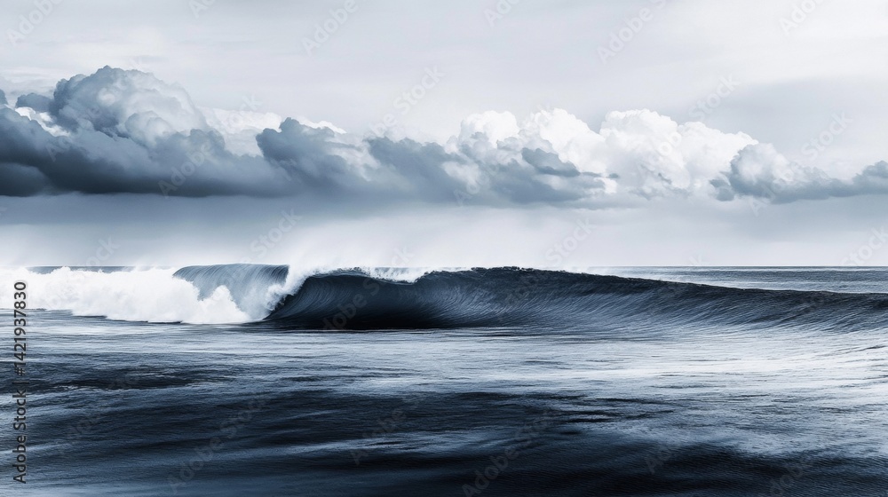 Serene monochrome seascape of waves and clouds for contemplative design Serene monochrome seascape of waves and clouds for contemplative design