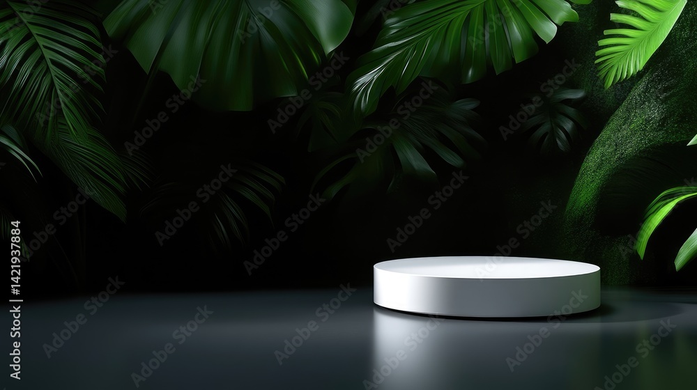 Empty white podium in jungle setting Empty white podium in jungle setting