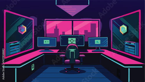 gaming room with rgb lights and dual screen setup